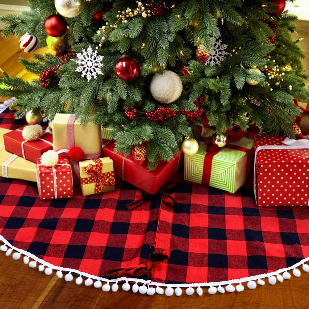 New Primitiv Rustic Homespun BURGUNDY CHECK BURLAP STAR Christmas Tree Skirt 21"